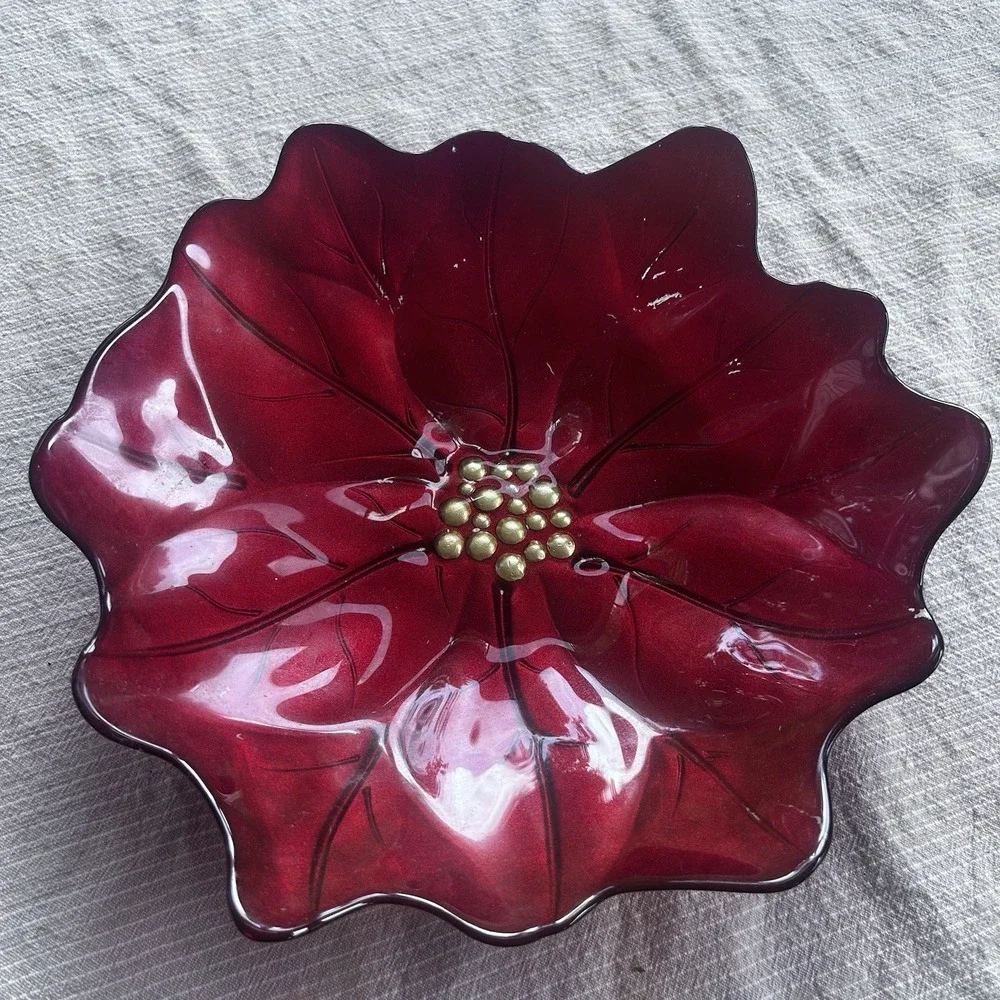 Vintage Pier 1 Red Glass Poinsettia 4 8
